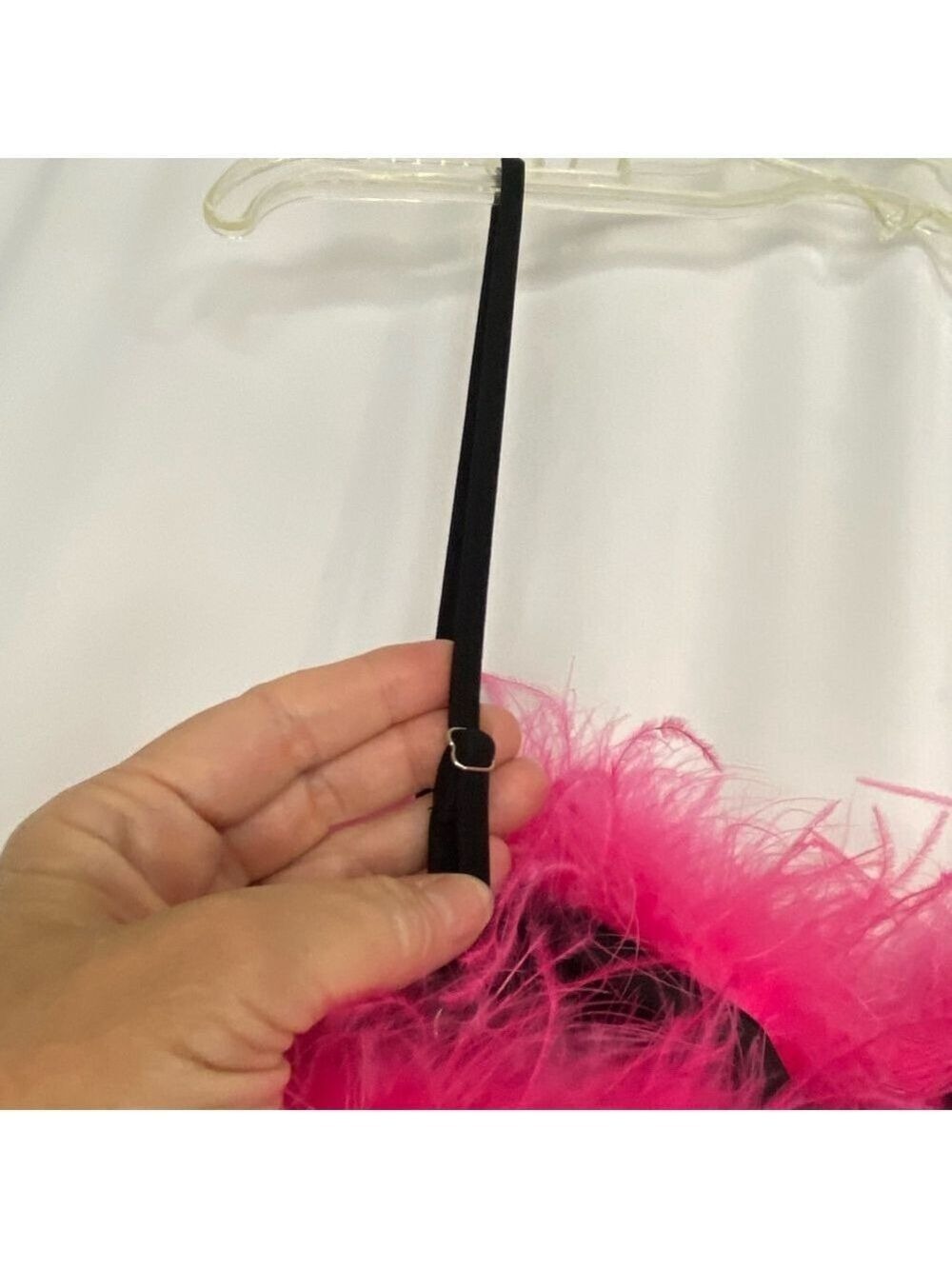 Nasty Gal Black Jumpsuit Hot Pink Feather Trim - Picture 14 of 16